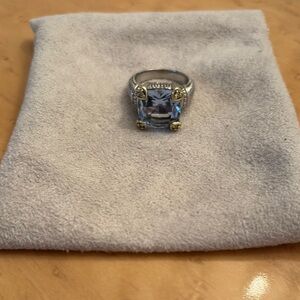 Judith Ripka 18k white gold ring with blue cubic zirconia